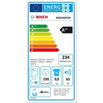 Bosch WQG24201GR Series 6 Στεγνωτήριο 9kg A++ με Αντλία Θερμότητας Bosch WQG24201GR Series 6 Στεγνωτήριο 9kg A++ με Αντλία Θερμότητας
